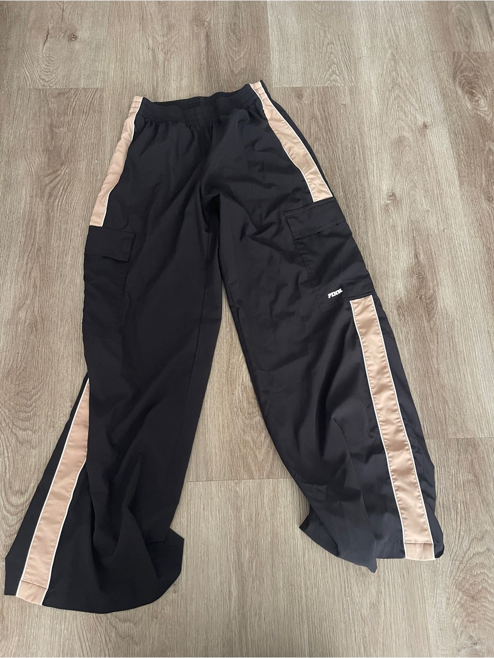 Victorias Secret PINK Women’s Black Track Pants with pink Side Stripes